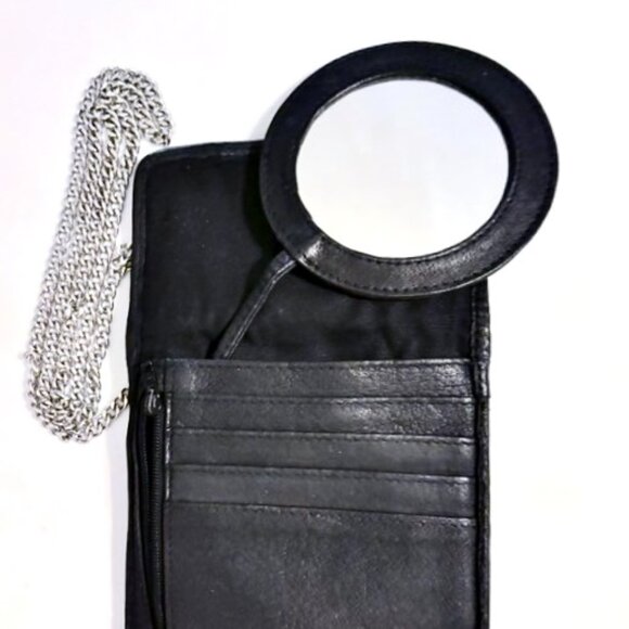 Mini Crossbody 4.5" Clutch Wallet Black Leather Silver Chain Strap Vintage - Picture 7 of 7